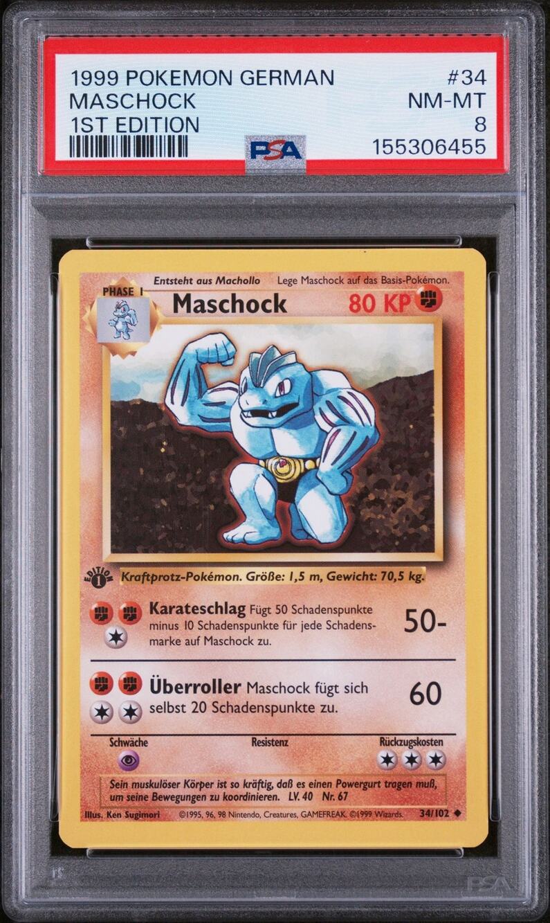 PSA 8 NM-MT Machoke (Maschock) 1st Edition 34/102 Pokémon 1999 German Base Set